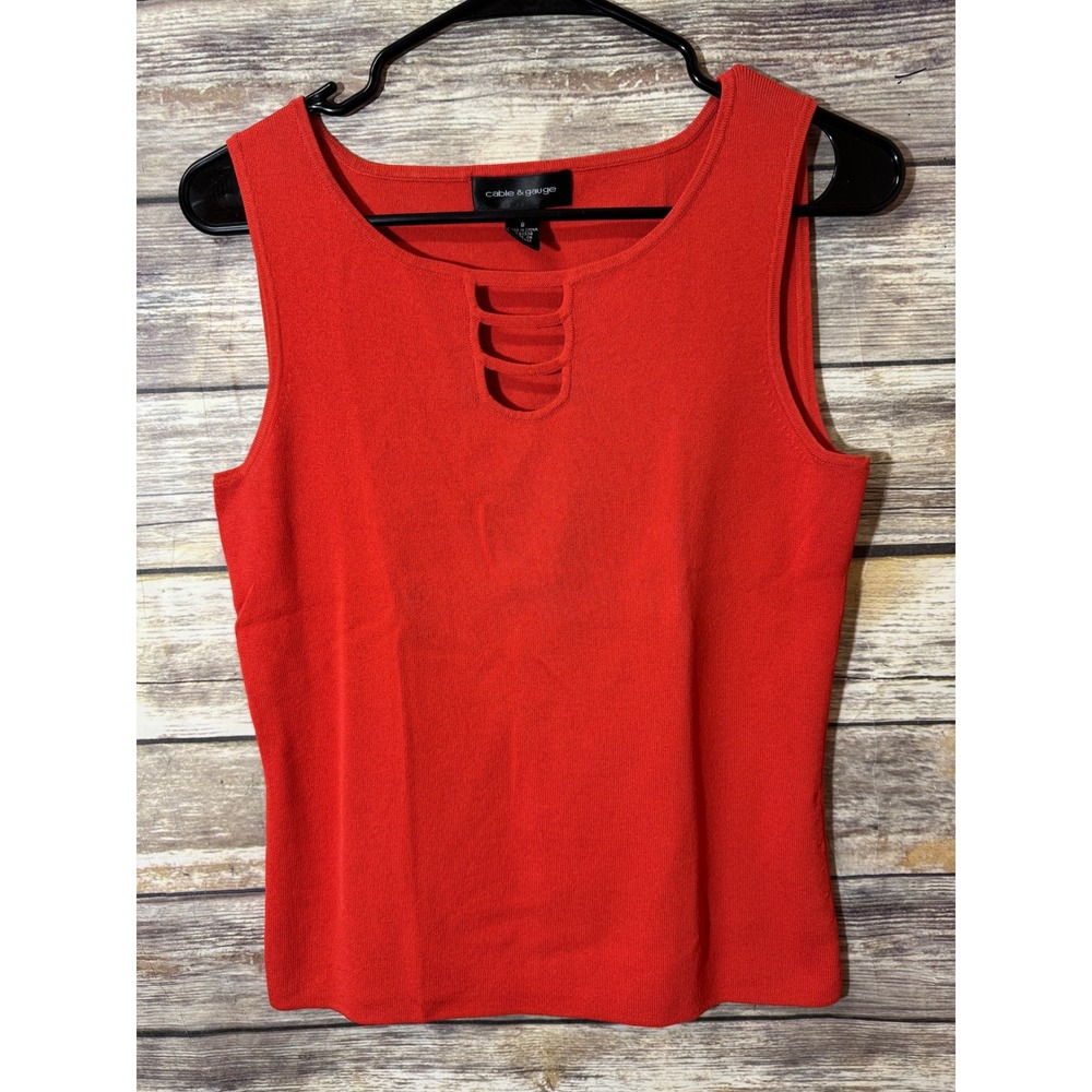 Cable & Gauge Orange Sleeveless Knit Tank Top Cutout Neckline S Small Chic